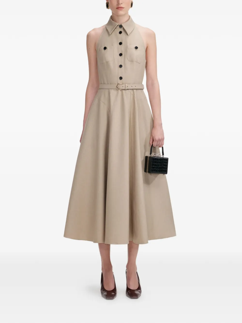 Self-Portrait collared belted mini dress - Beige