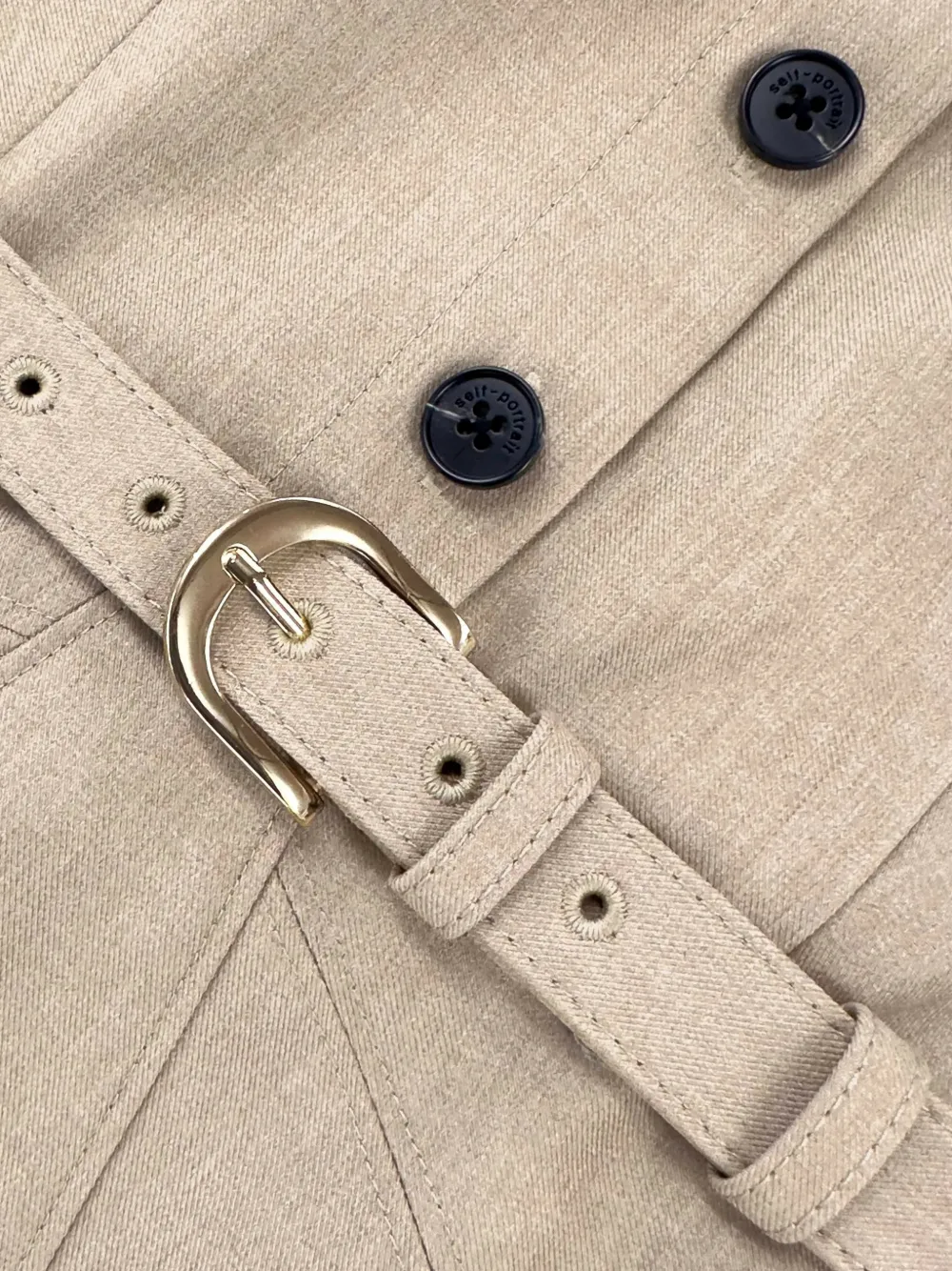 Self-portrait Collared Belted Mini Dress In Neutral