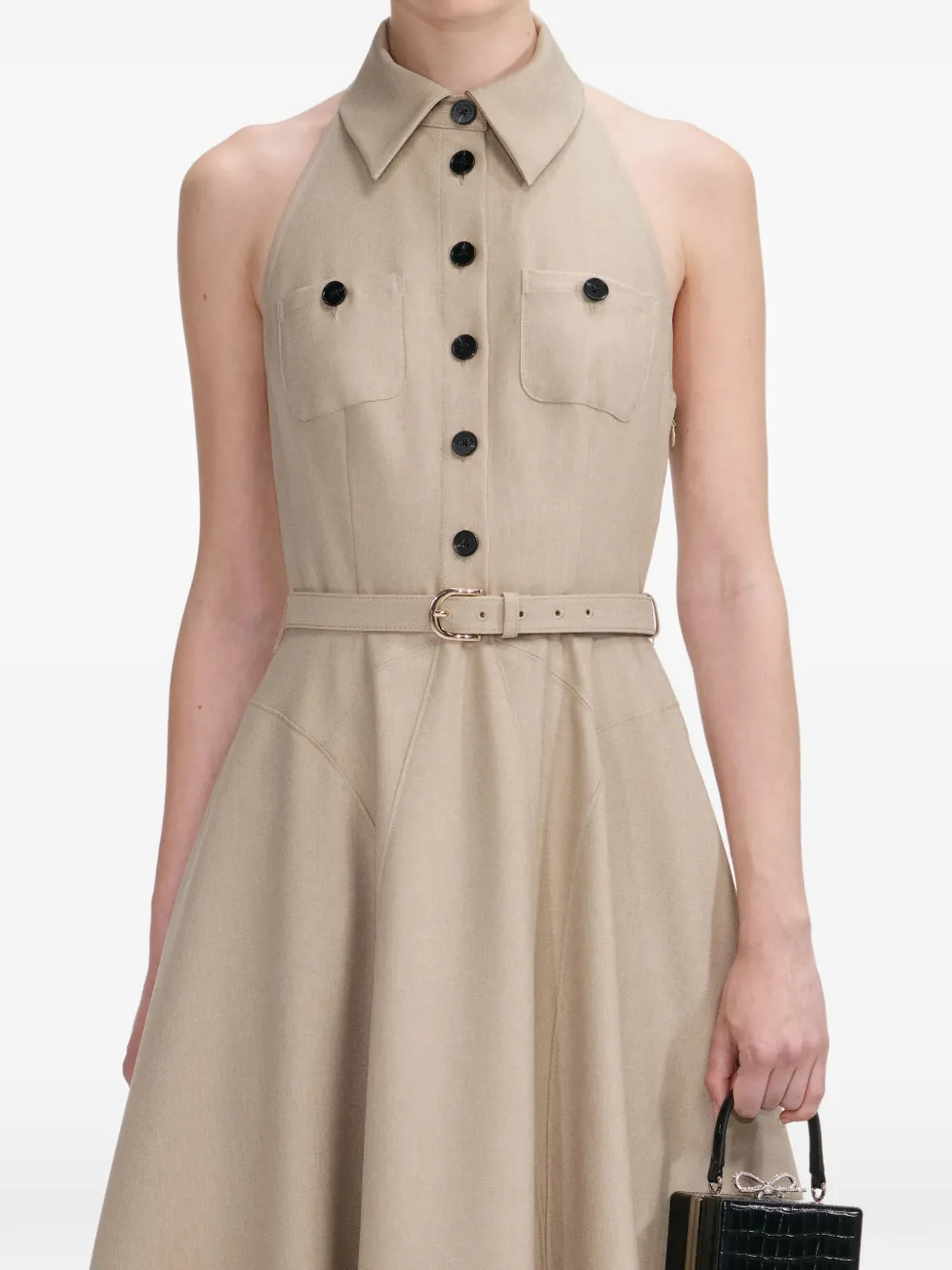Self-portrait Collared Belted Mini Dress In Neutral