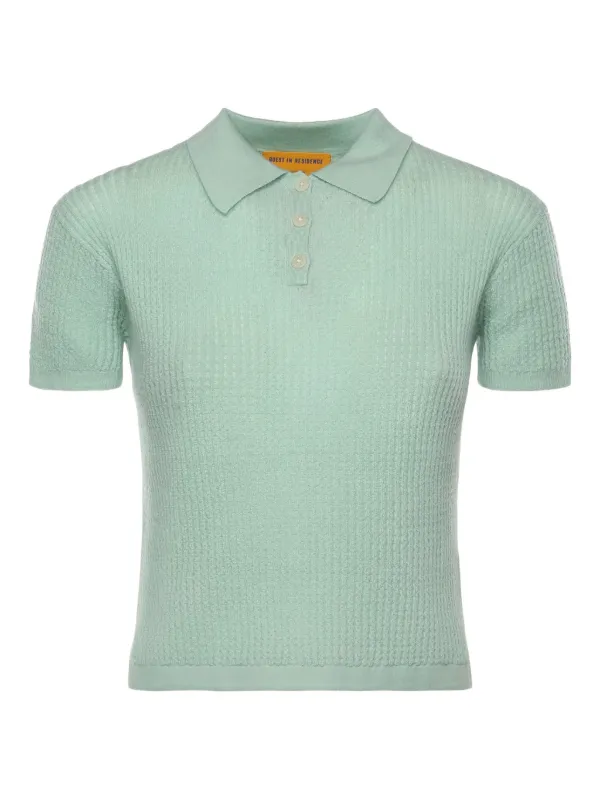 Guest In Residence Shrunken Textured Polo Top in Green