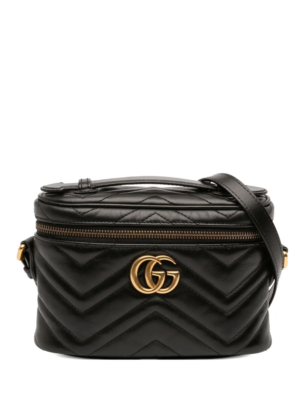Pre-owned Gucci 2016-2025 Mini Gg Marmont Matelasse Leather Vanity Bag Satchel In Black