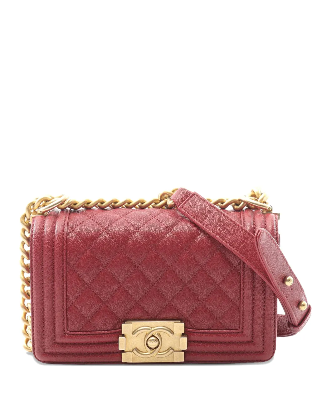 CHANEL Pre-Owned 2018-2019 Small Quilted Caviar Boy Flap crossbody bag - Rosso