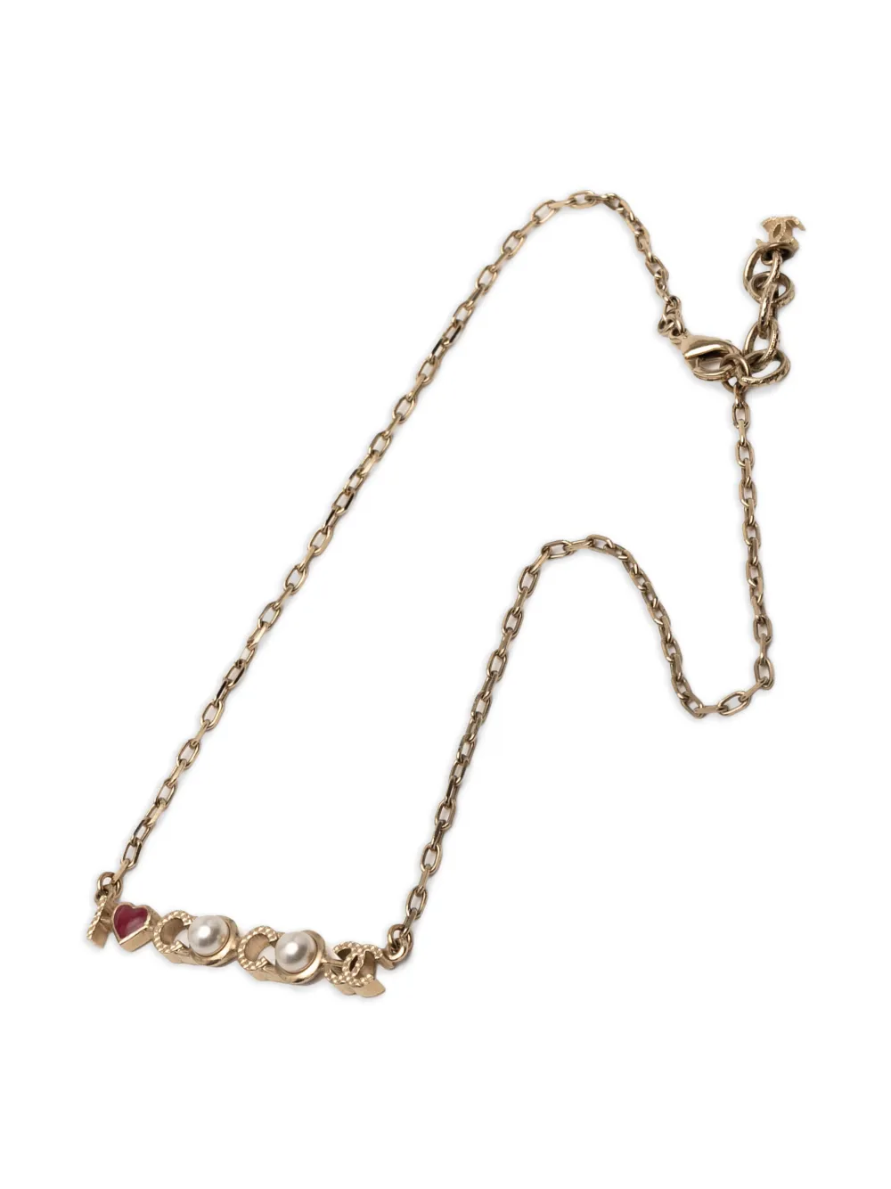 CHANEL Pre-Owned 2017 Gold Plated I Love You Coco Faux Pearl Pendant Necklace costume necklace - Oro