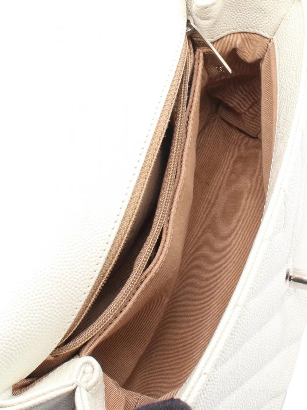 Pre-owned Chanel 2019 Mini Chevron Caviar Coco Top Handle Bag Satchel In White