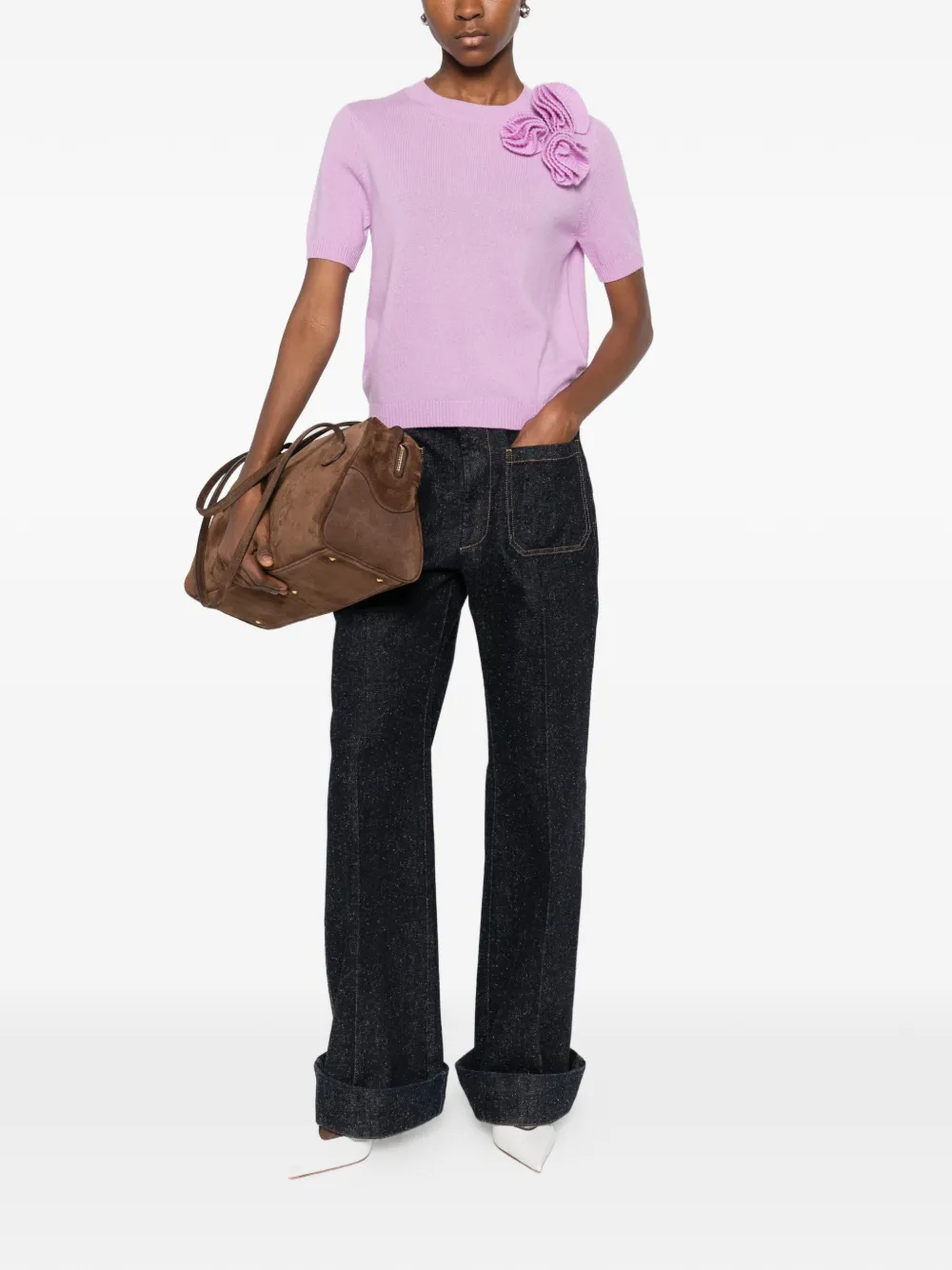 Allude Flower-appliqué T-shirt In Purple