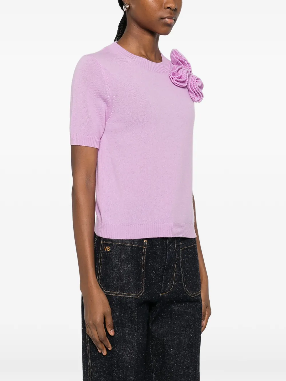 Allude Flower-appliqué T-shirt In Purple