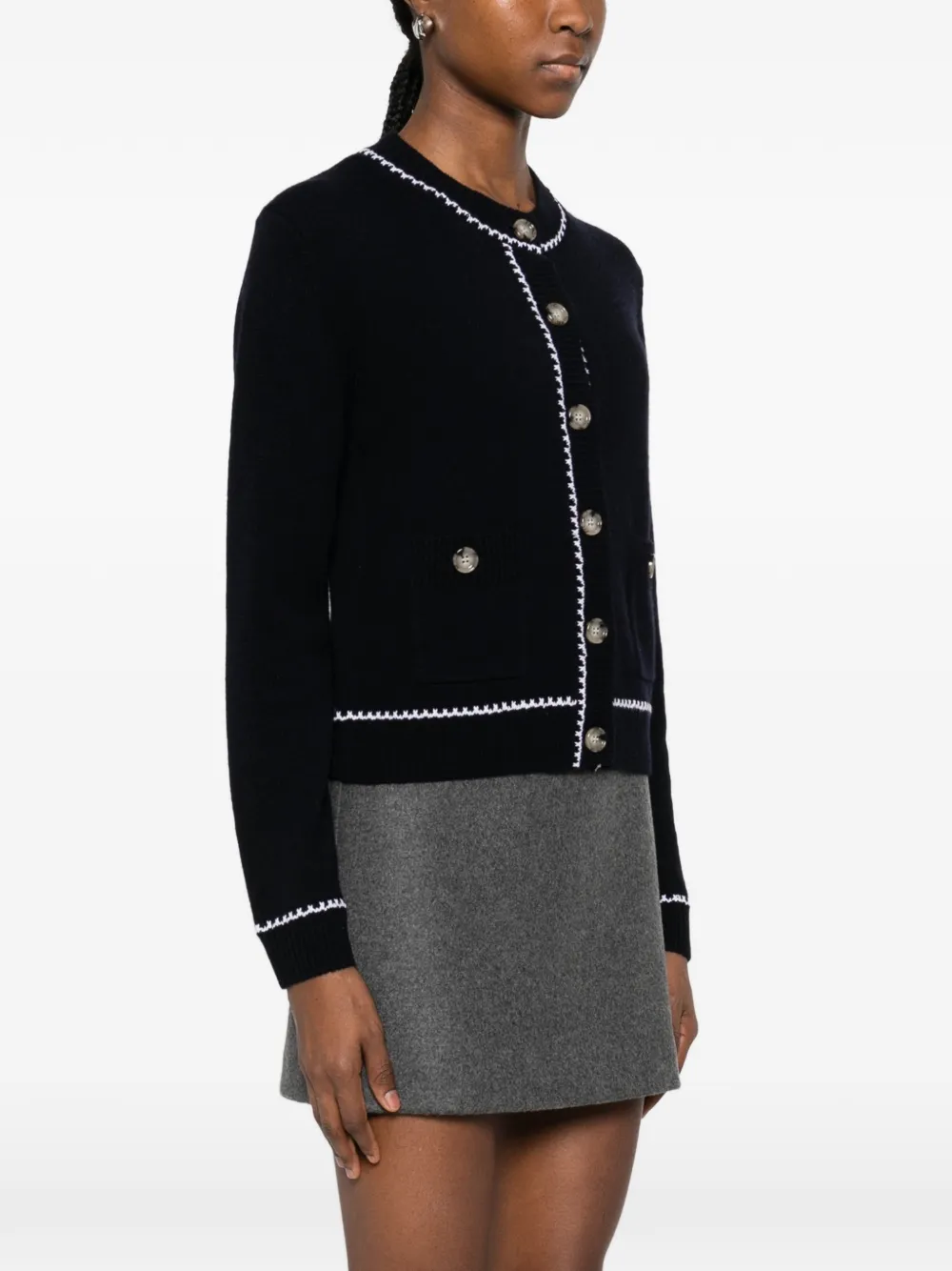 Allude Button-up Trim-detail Cardigan In Black