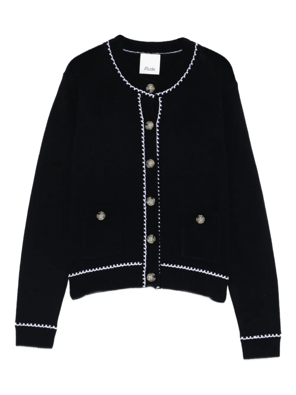 Allude Button-up Trim-detail Cardigan In Black