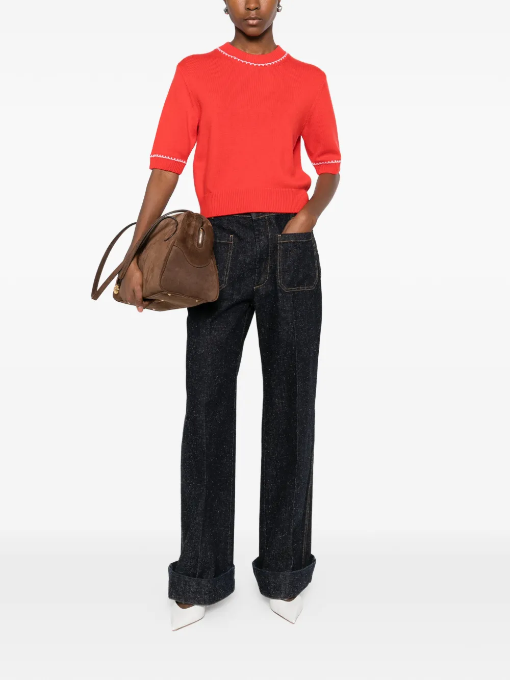 Allude Ribbed-hem T-shirt In Red