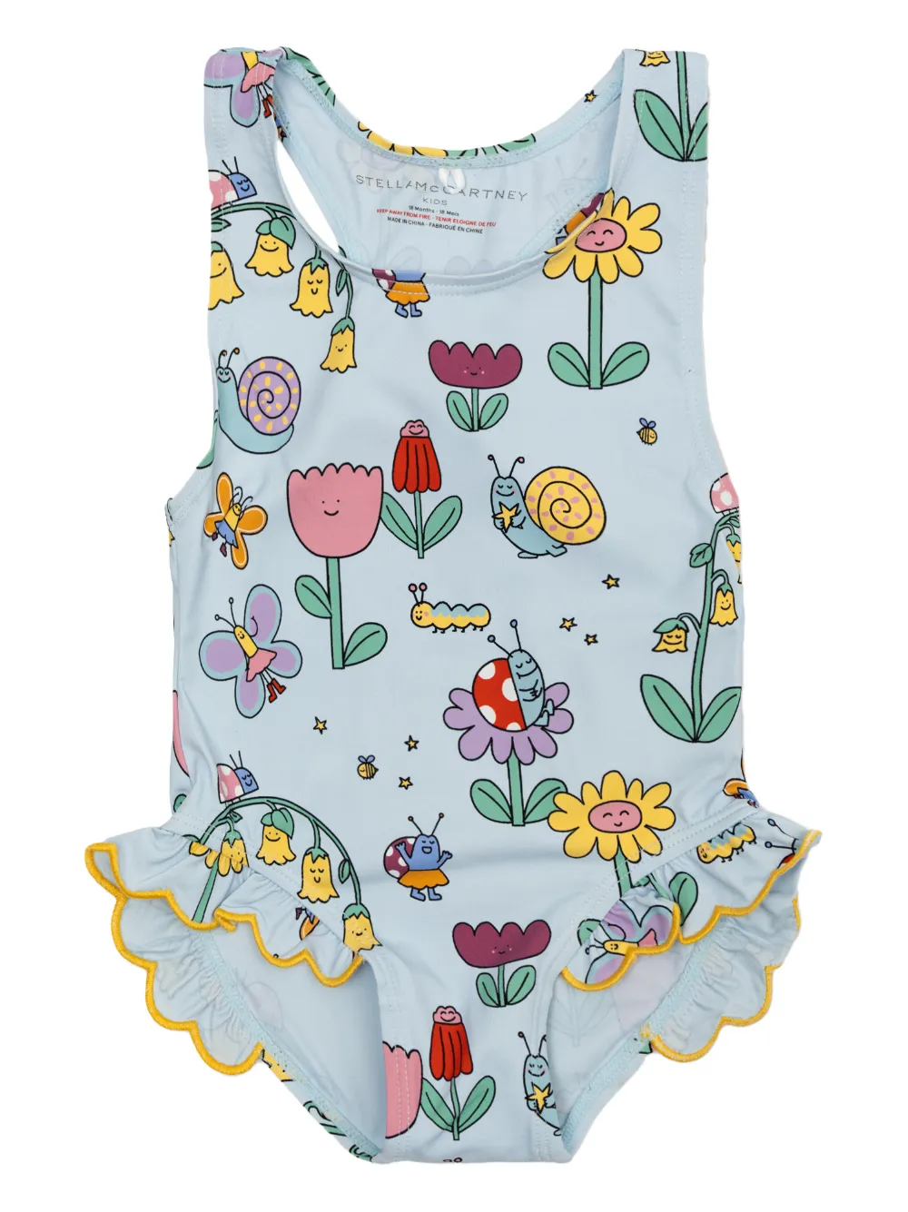 Stella McCartney Kids ruffled graphic-print swimsuit - Blu