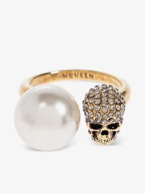 Alexander McQueen Doodskop ring verfraaid met parel