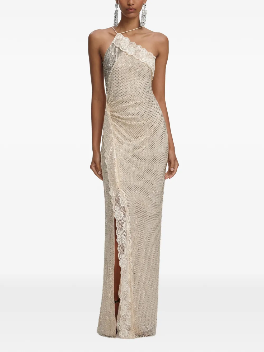 Self-portrait Crystal-lace Maxi Dress In Neutral