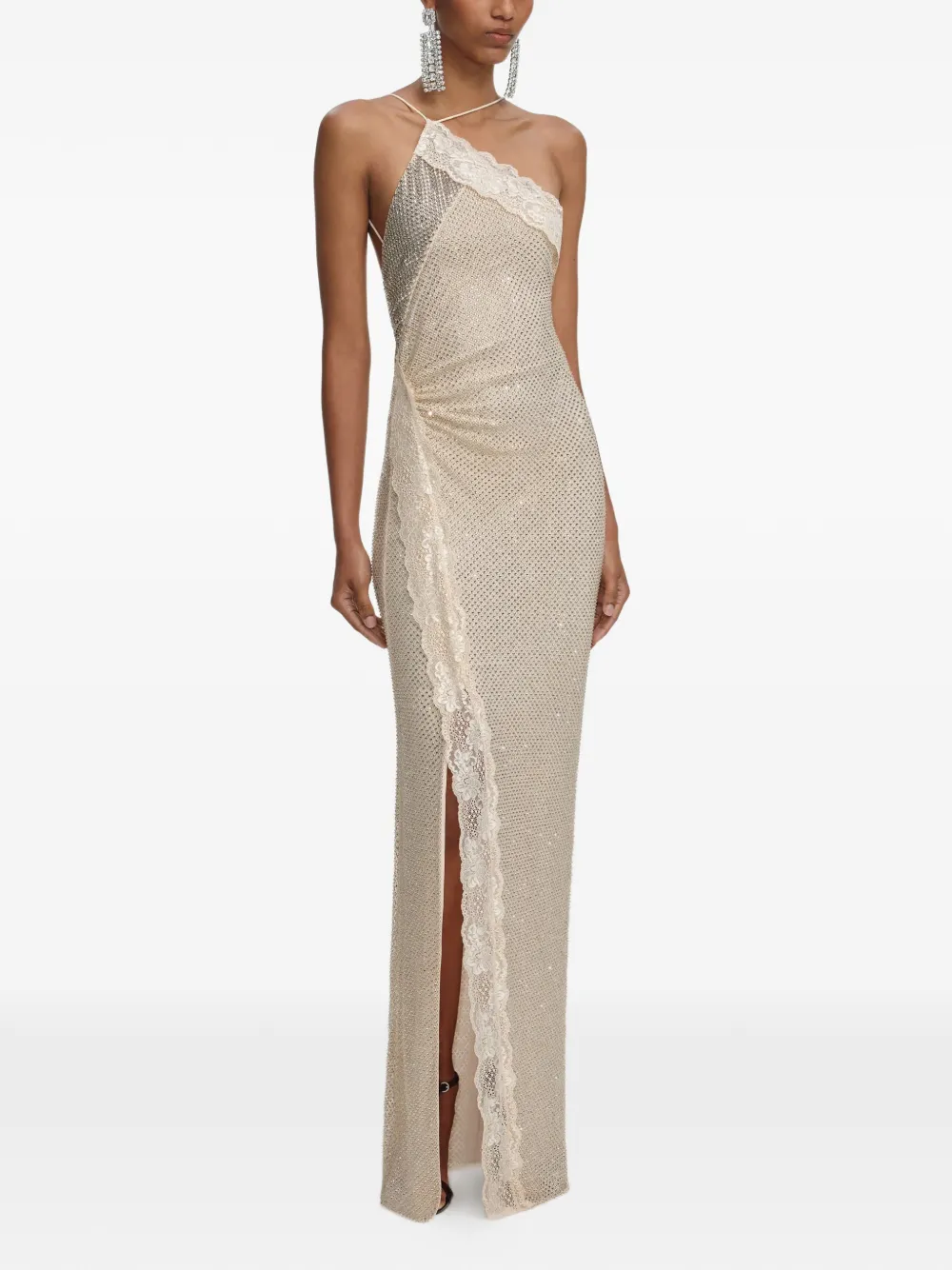 Self-portrait Crystal-lace Maxi Dress In Neutral