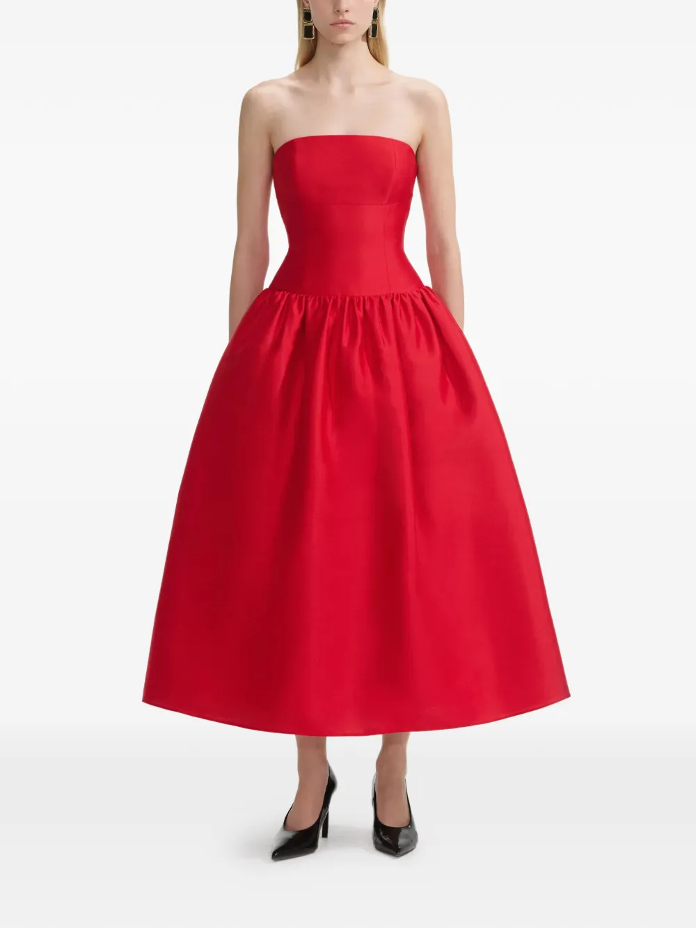 Self-Portrait vestido midi estilo strapless | rojo | Image 1
