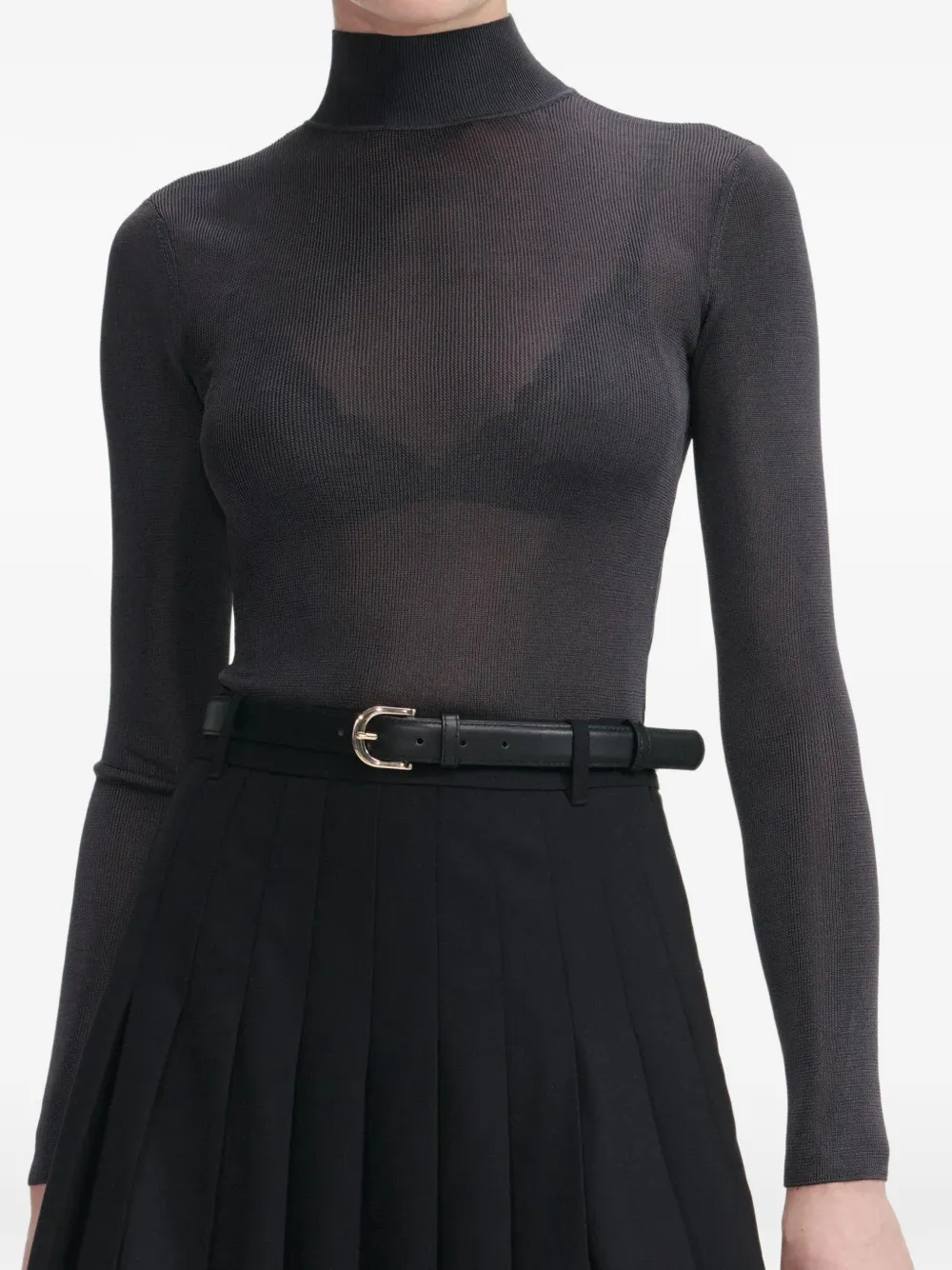 Self-portrait High-neck Long-sleeve Top In Black