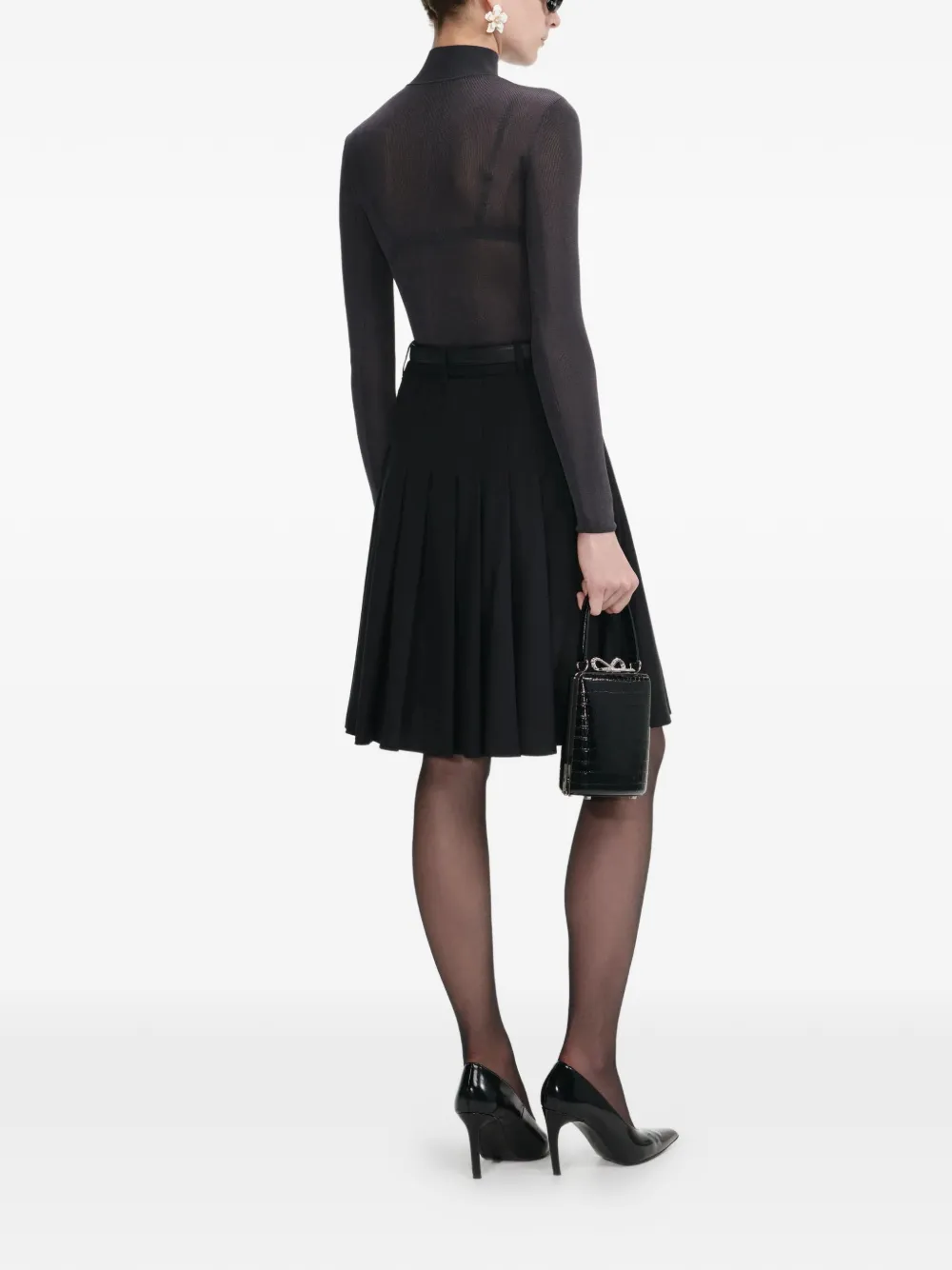 Self-portrait High-neck Long-sleeve Top In Black