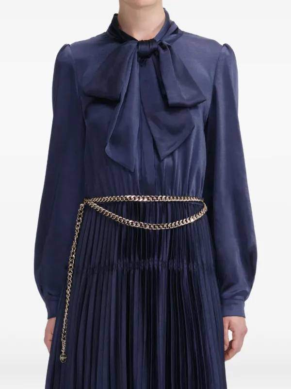 self portrait blue pleated dress self-portrait - Blue Jersey Gathered Midi Dress