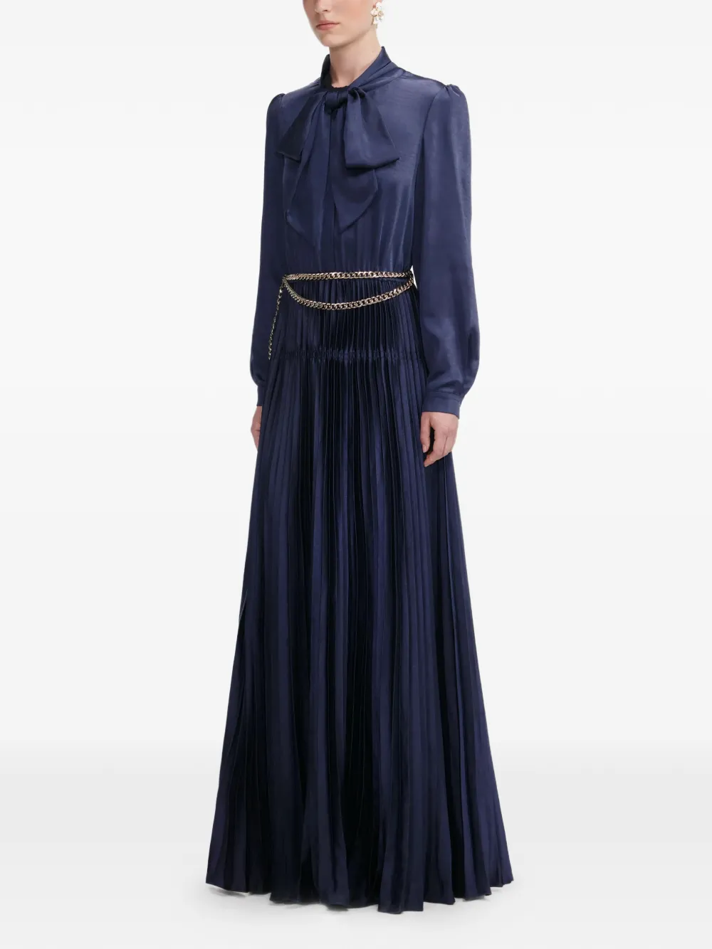 Self-Portrait Geplooide maxi-jurk verfraaid met strik Blauw