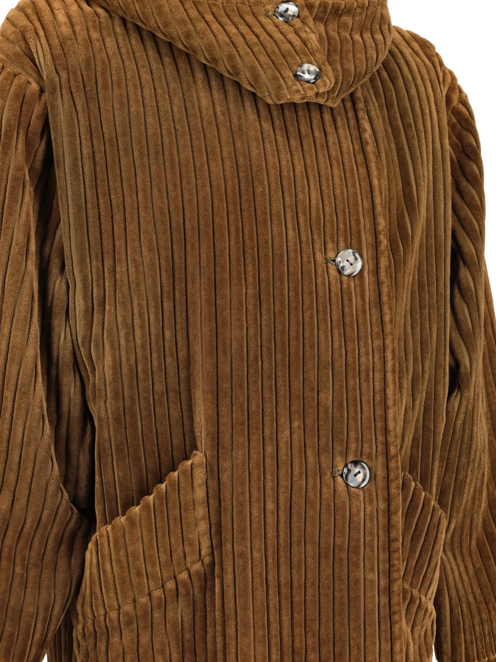 VINTAGE Pre-owned Corduroy Hooded-neck Coat In Brown