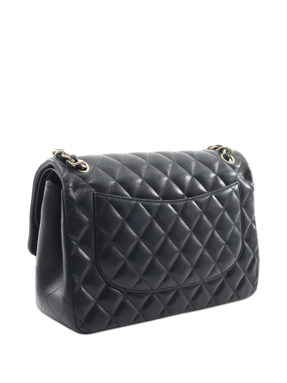 Pre-owned Chanel 2010-2025 Medium Classic Lambskin Double Flap Shoulder Bag In Black