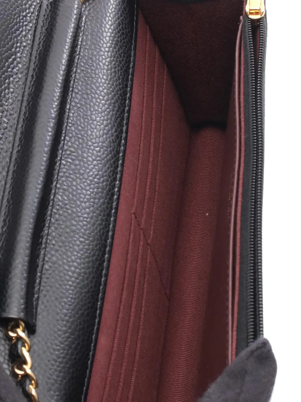 Pre-owned Chanel 2021-2025 Cc Quilted Caviar Wallet On Chain Crossbody Bag In Black