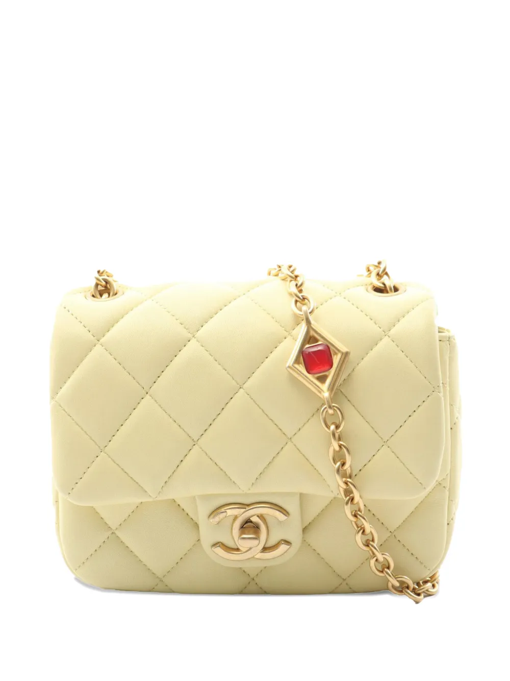 CHANEL Pre-Owned 2021-2025 Mini Quilted Lambskin Square Singe Flap crossbody bag - Giallo