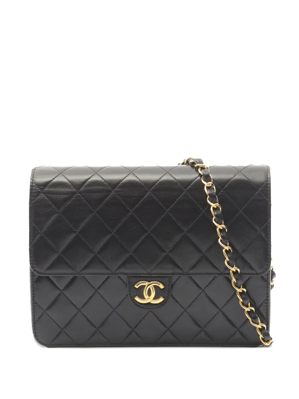 Pre-owned Chanel 1994-1996 Small Cc Quilted Lambskin Single Flap Crossbody Bag In Black