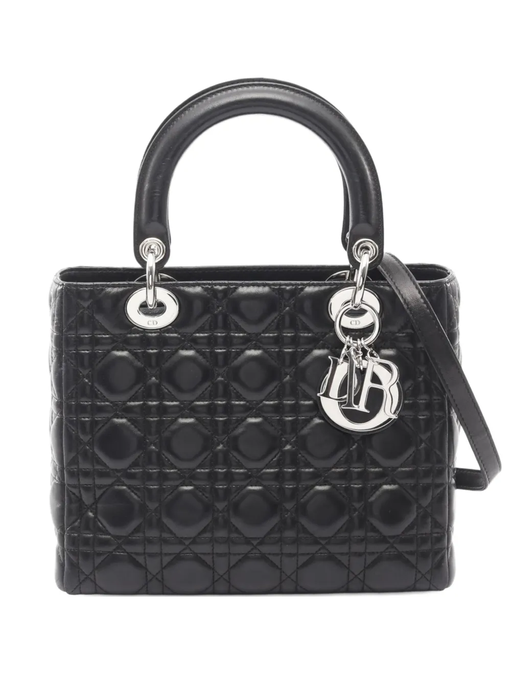 DIOR Pre-owned 2010-2025 Small Lambskin Cannage Lady Satchel In Black