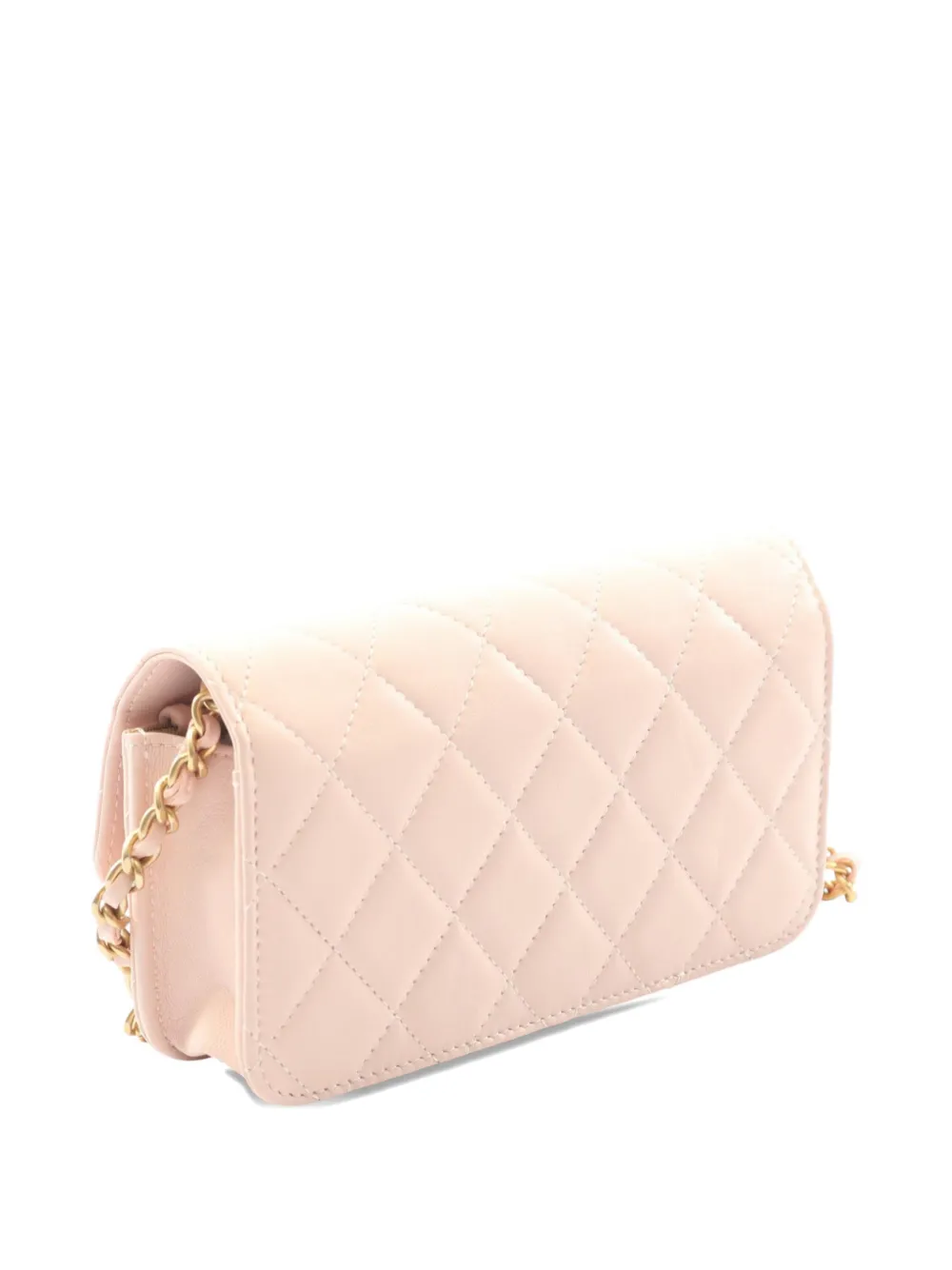Pre-owned Chanel 2021-2025 Cc Lambskin Pearl Crush Wallet On Chain Crossbody Bag In Pink