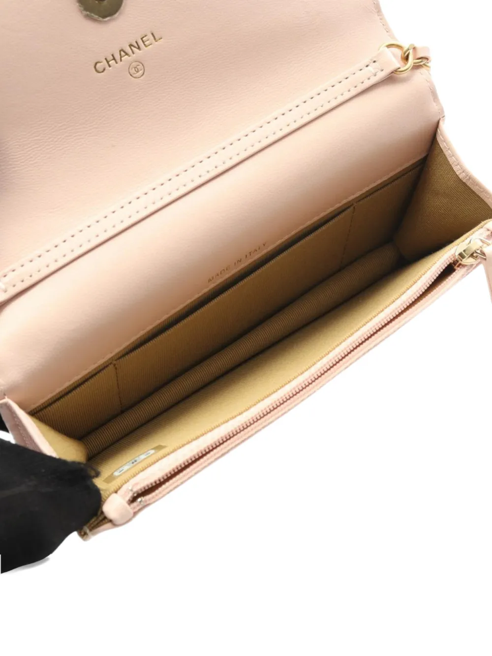 Pre-owned Chanel 2021-2025 Cc Lambskin Pearl Crush Wallet On Chain Crossbody Bag In Pink