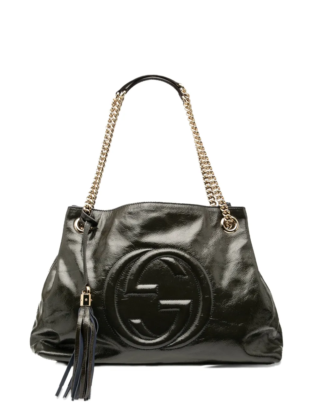 Pre-owned Gucci 2000-2015 Medium Patent Soho Chain Tote Bag In Blue