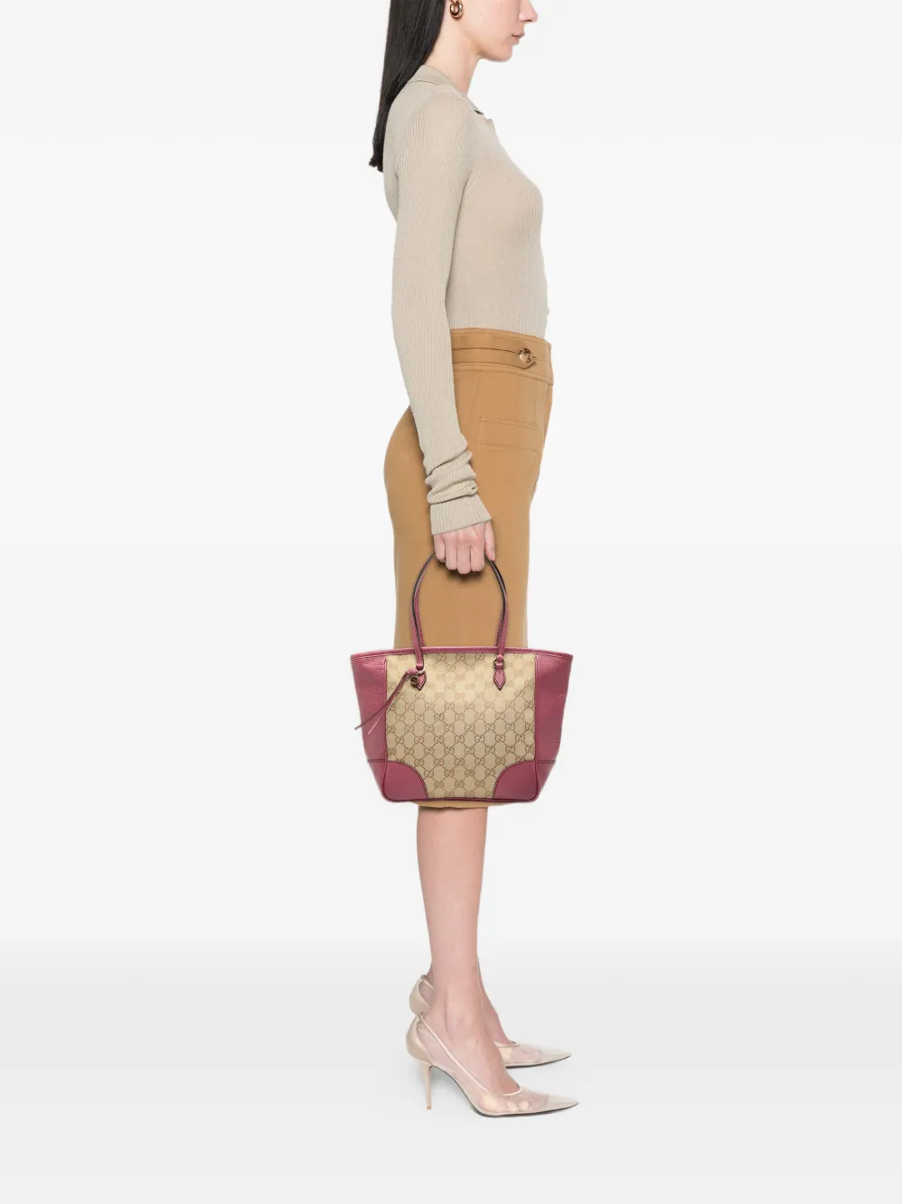 Pre-owned Gucci 2000-2015 Gg Canvas Bree Tote Bag In Brown