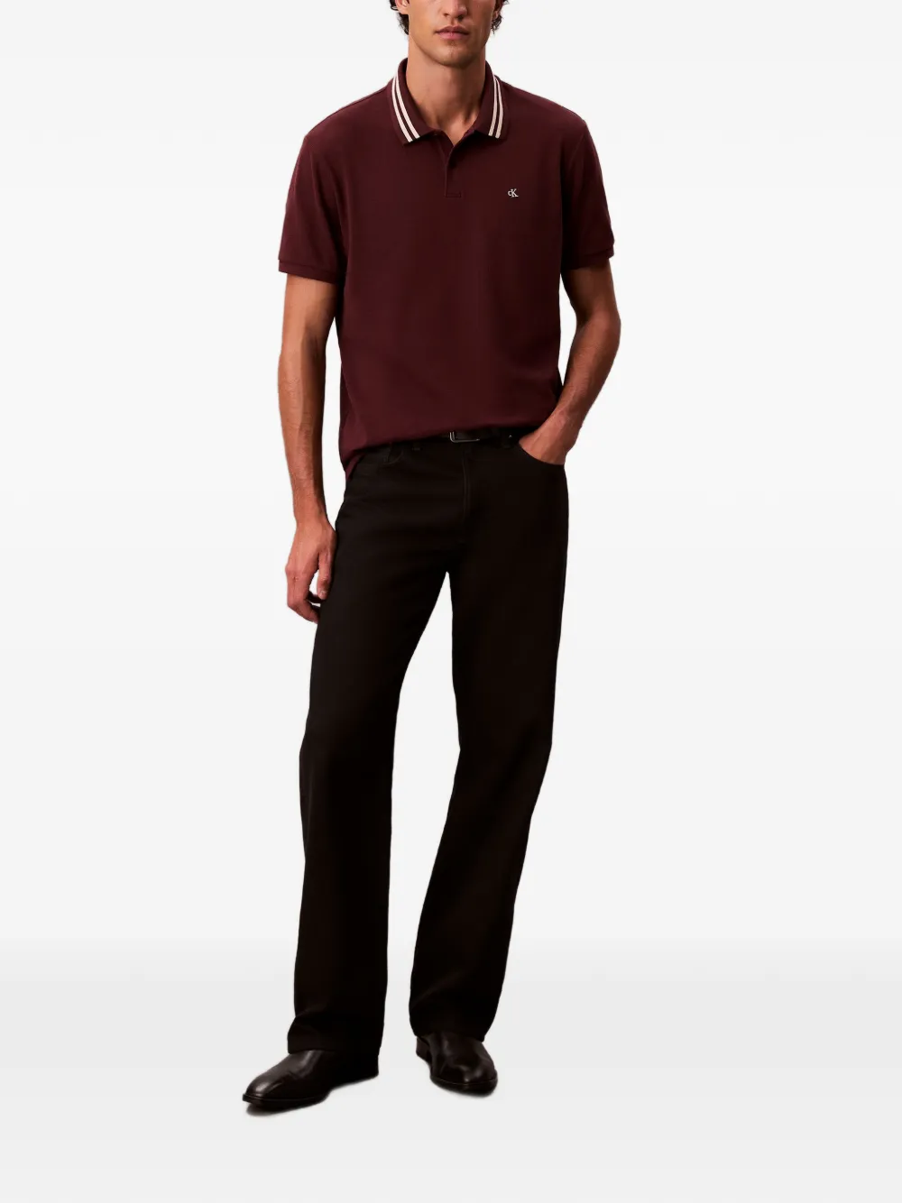 Calvin Klein Poloshirt met gestreepte kraag - Rood