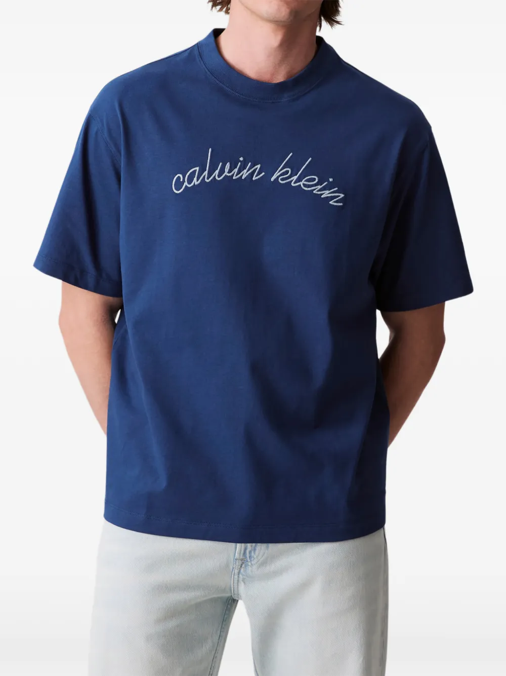 Calvin Klein logo刺绣T恤 | 蓝色 | Image 1