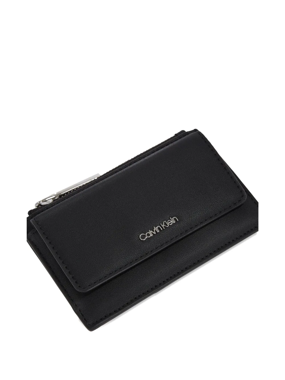 Calvin Klein Flap-pocket Zip-fastening Wallet In Black