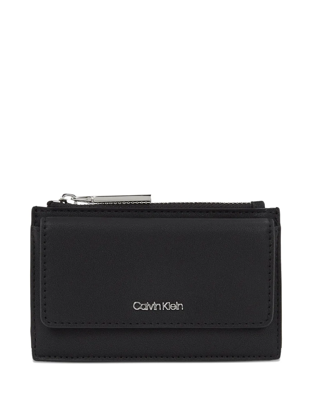 Calvin Klein Flap-pocket Zip-fastening Wallet In Black