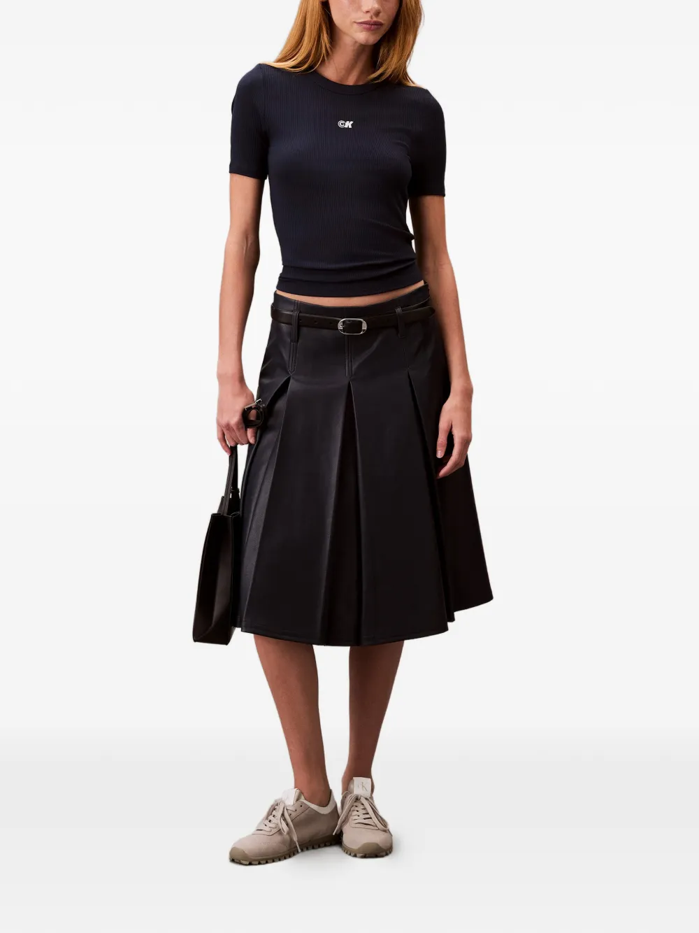 Calvin Klein Geribbeld T-shirt met logodetail Blauw