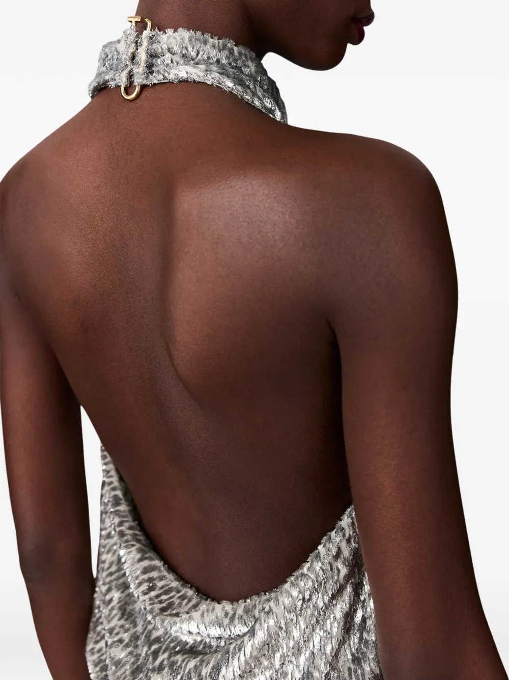 Stella Mccartney Metallic Velvet Halterneck Top And Hood In Gray