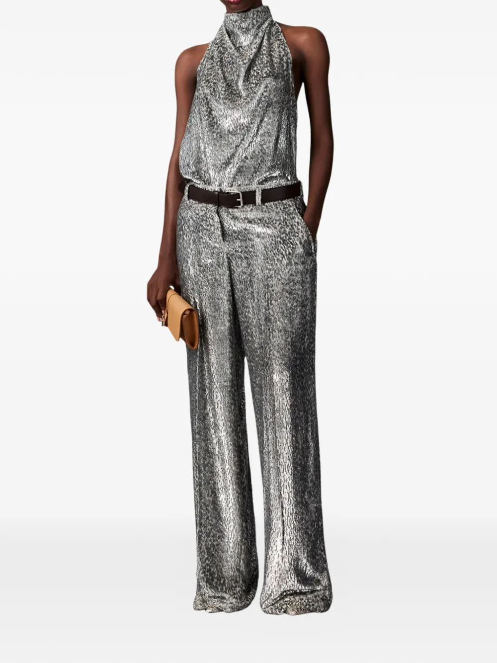 Stella McCartney halterneck textured-velvet top - Zilver