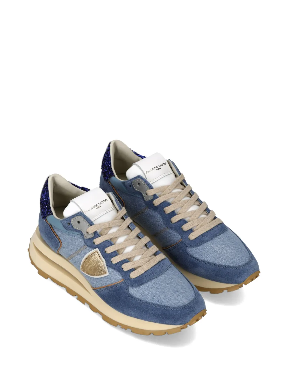 Philippe Model Paris Tropez Haute sneakers met glitterhak Blauw