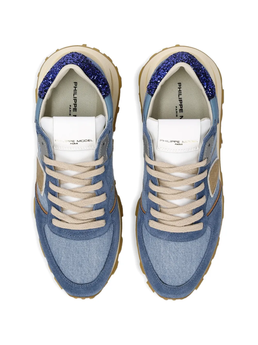 Philippe Model Paris Tropez Haute sneakers met glitterhak Blauw