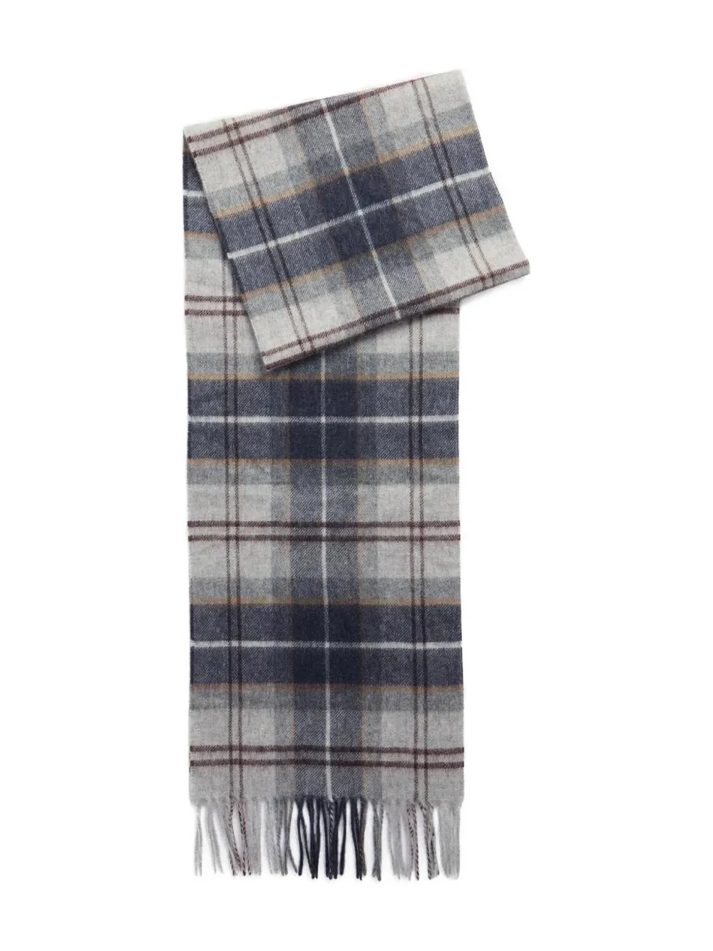 Barbour Tartan-patterned Fringed-hem Scarf In Gray