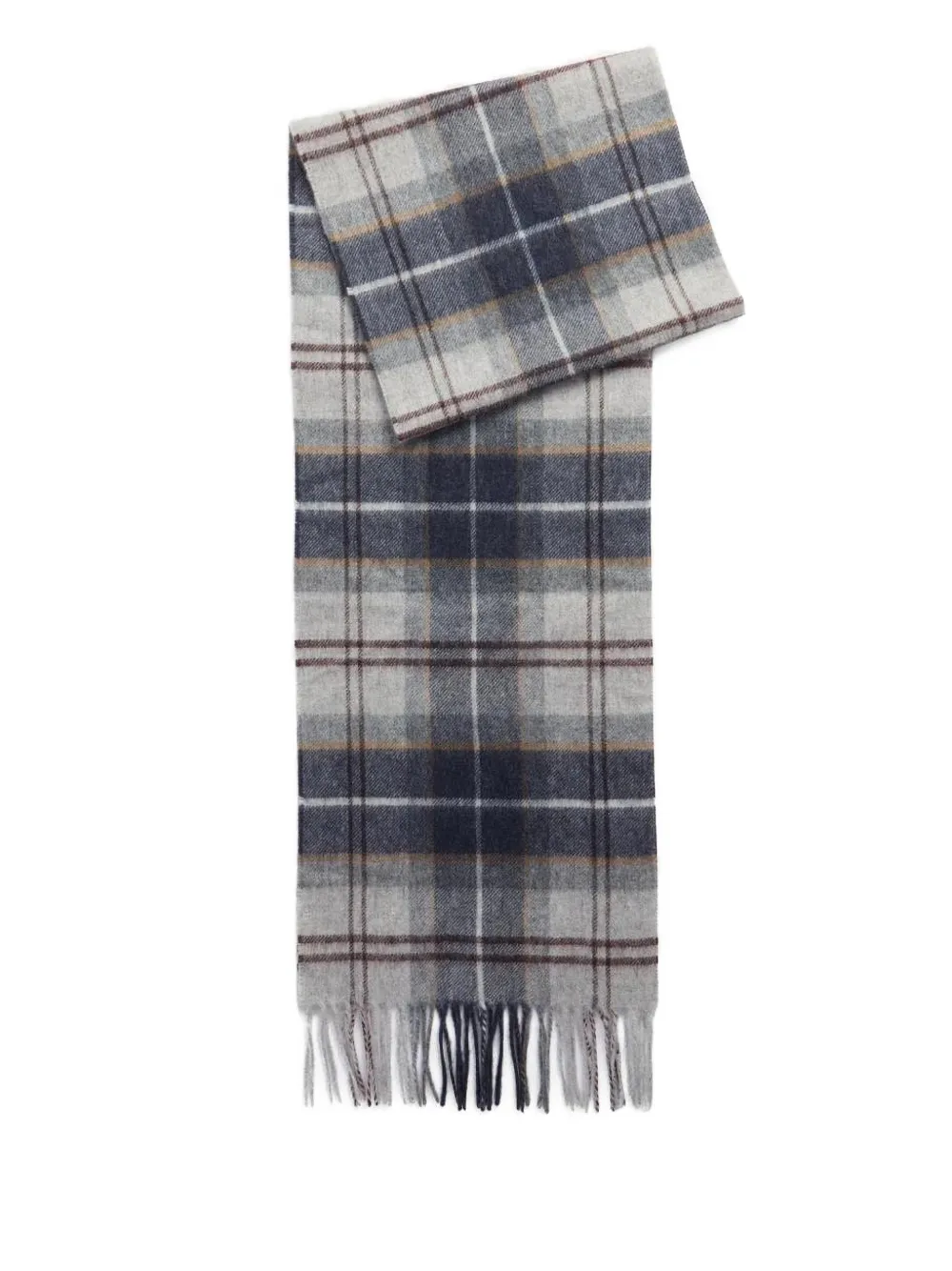 Barbour Tartan-patterned Fringed-hem Scarf In Gray