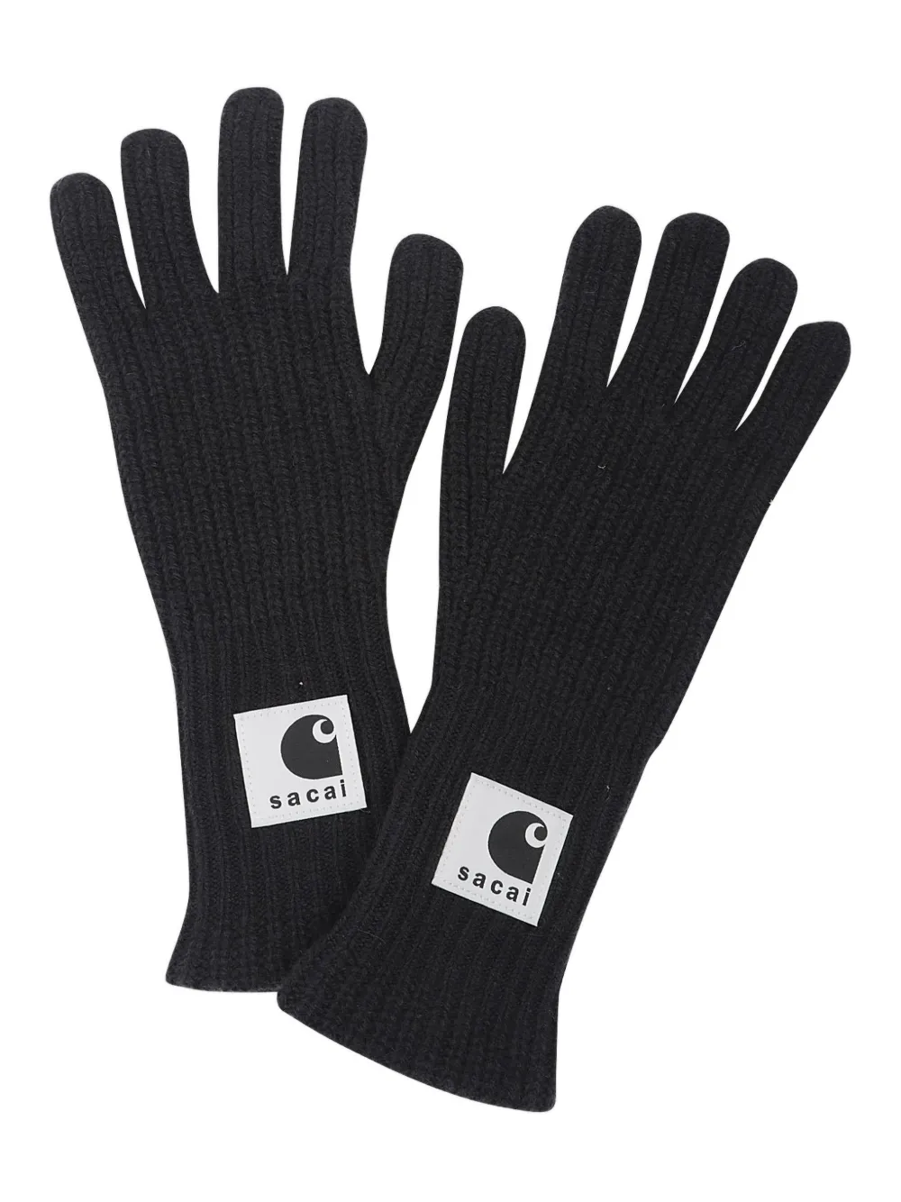 Sacai Logo-patch Knit Gloves In Black