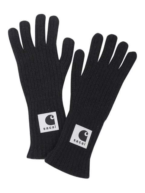 sacai guantes tejidos con parche del logo