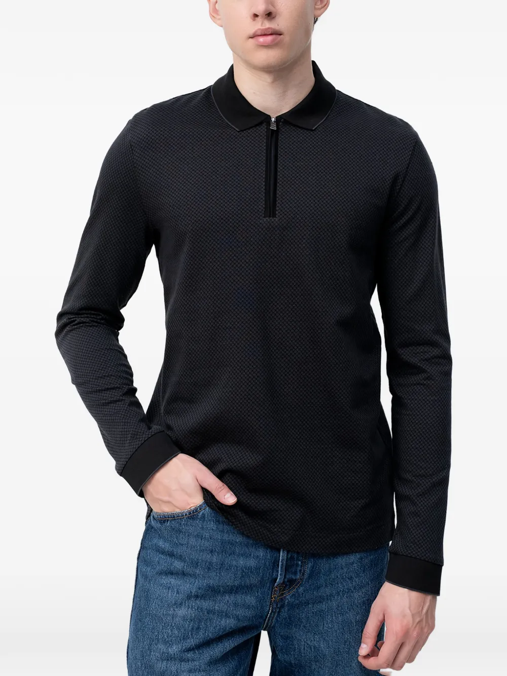 BOSS zip long-sleeved polo shirt - Schwarz