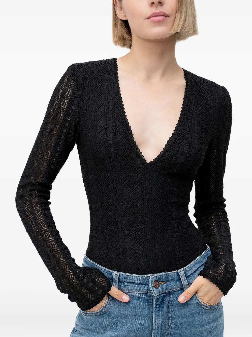 BOSS V-neck long-sleeve bodysuit – Black