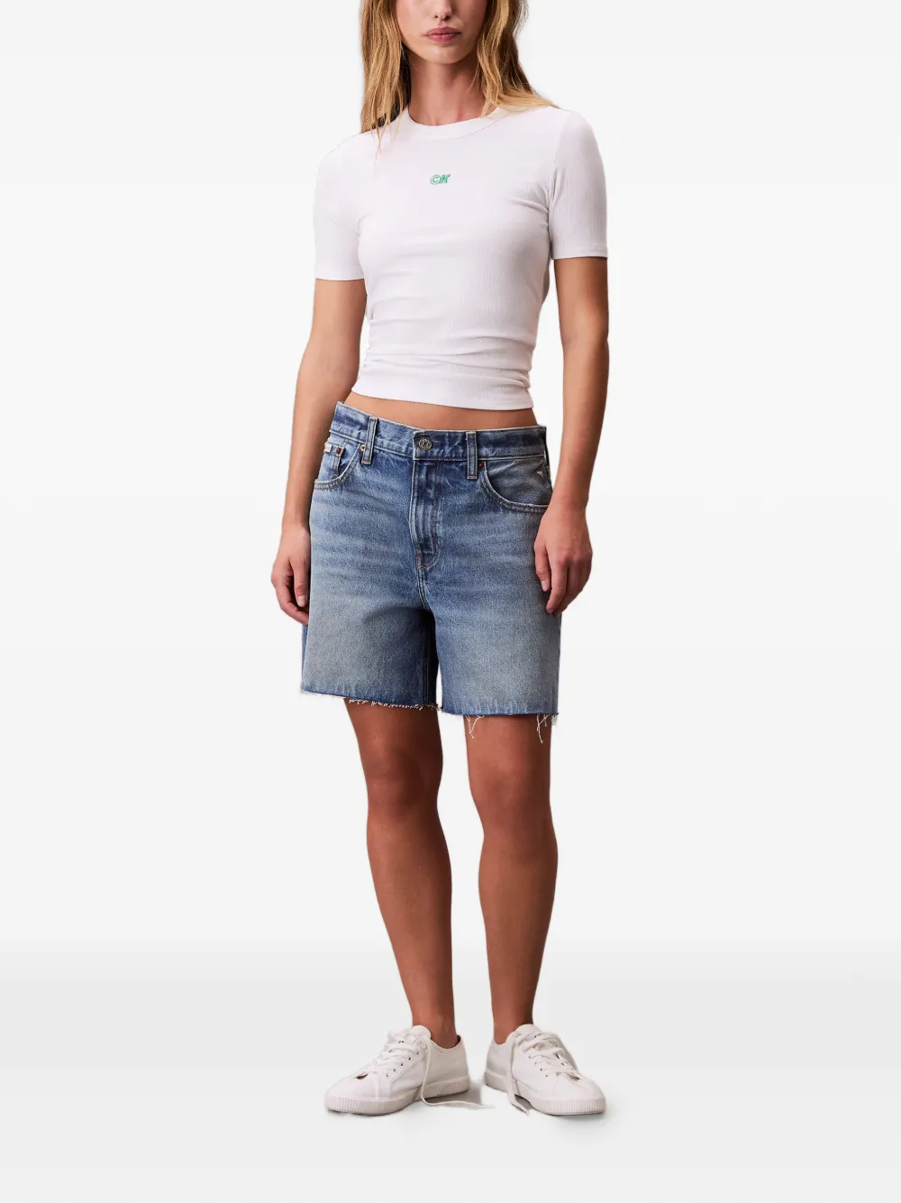 Calvin Klein Ck Logo Ribbed T-shirt In White