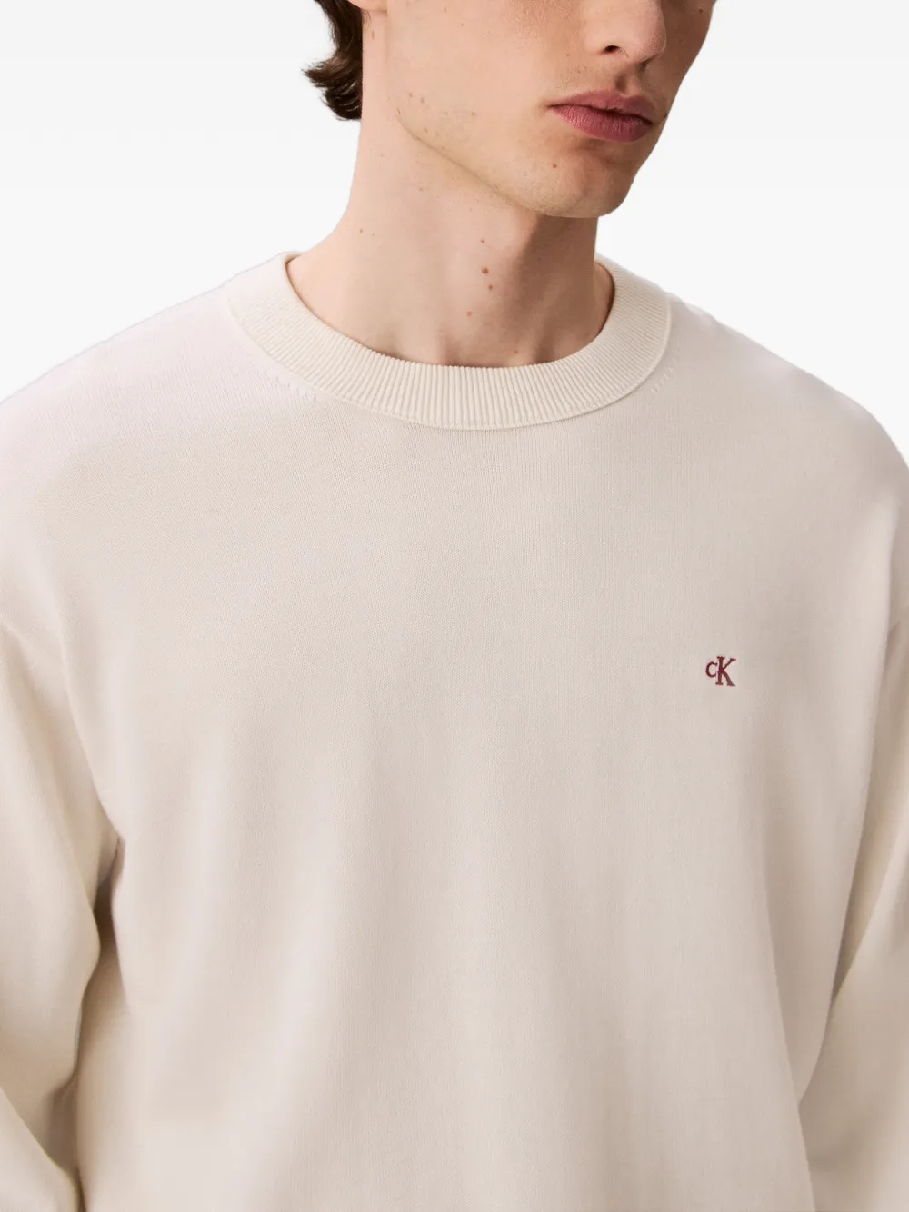 Calvin Klein Trui met ronde hals en logodetail Beige