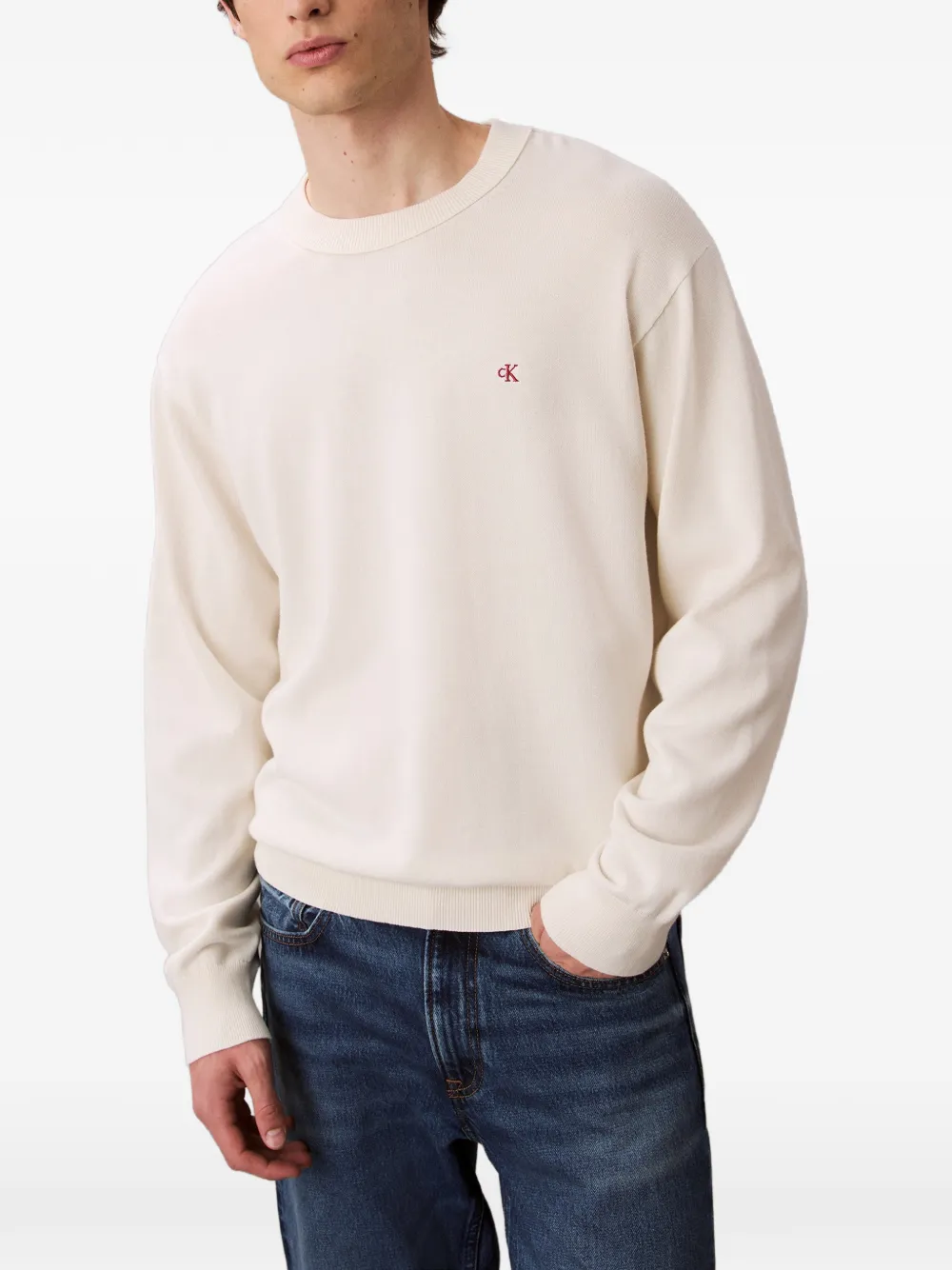Calvin Klein Trui met ronde hals en logodetail Beige